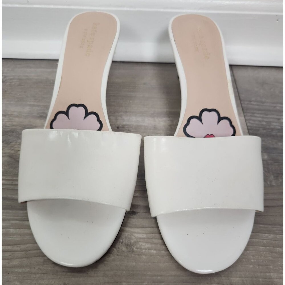 Kate Spade Women's Sz. 7M White Leather Saavvi Heeled Sandals - Picture 2 of 9